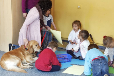 Dogoterapia  czyli pieski u Radosnych Maluchów. fot. Joanna Kowalczyk.